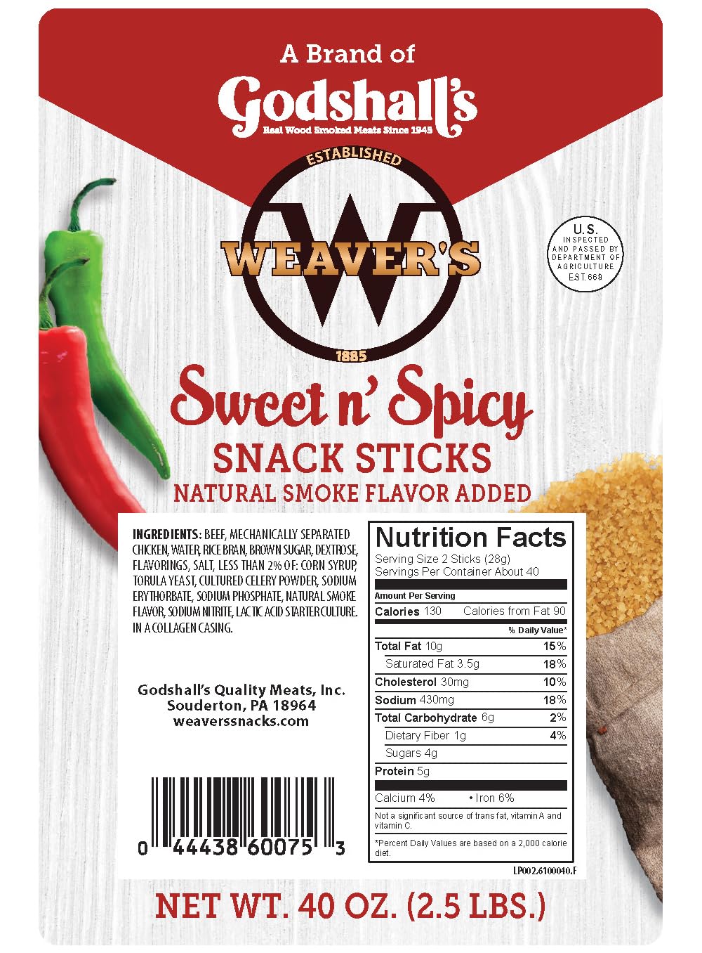 WEAVERS Sweet n Spicy Snack Sticks - 40oz Pack of 80 Beef & Chicken Sticks