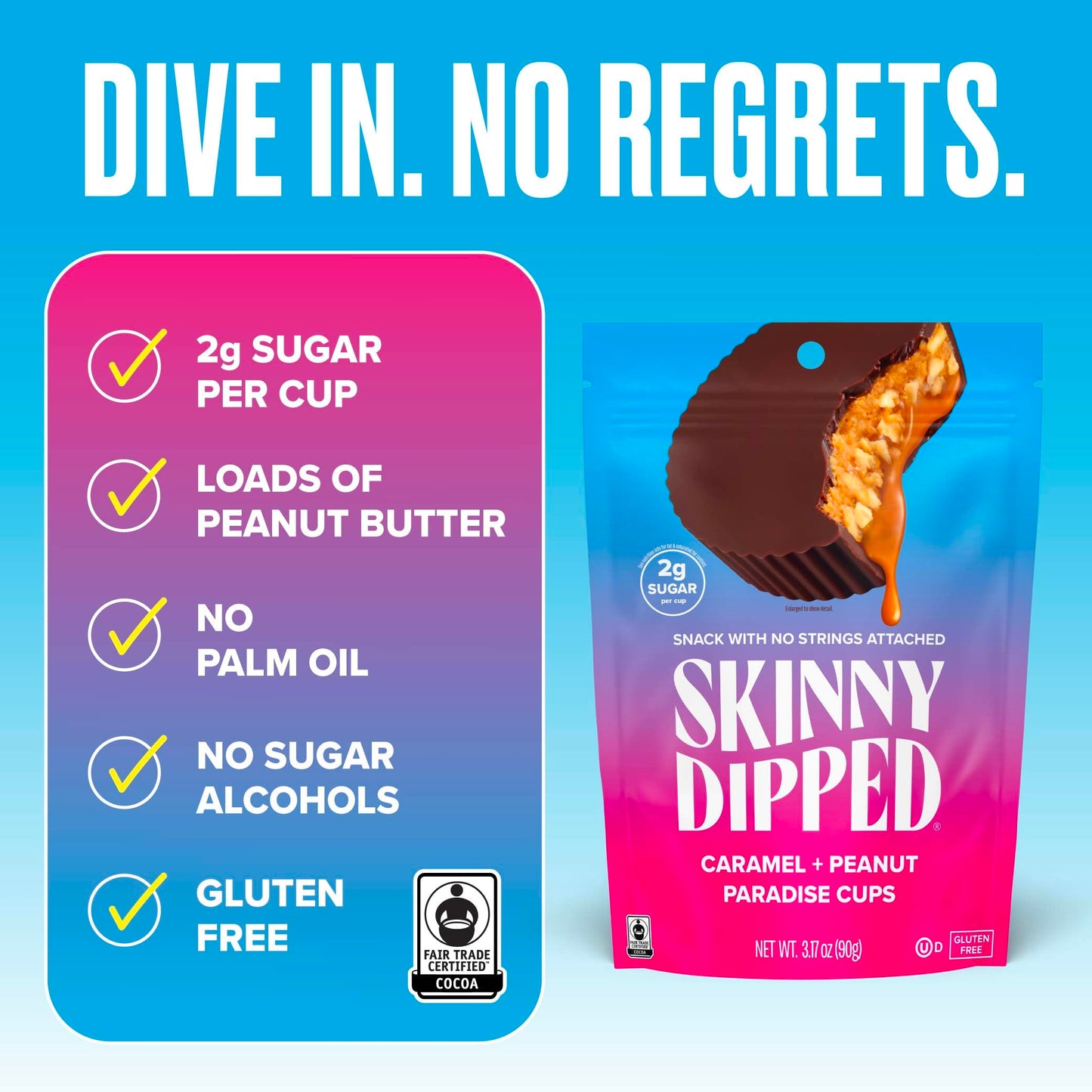 Skinnydipped Caramel Peanut Paradise Cups, 2G Sugar Per Cup, No Palm Oil, Gluten Free, 3.2Oz Resealable Bags, 6 Count (Pack Of 4