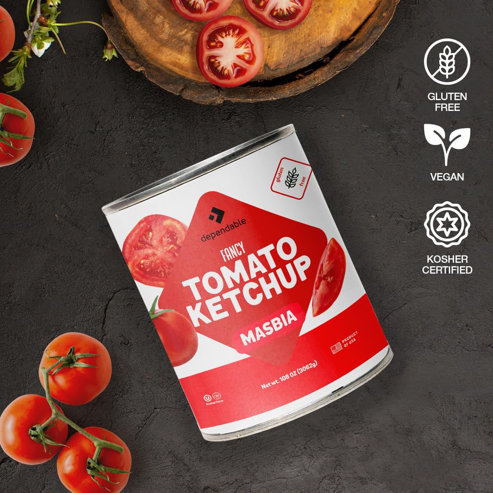 Dependable Foods Tomato Ketchup - 7.188 Lbs., 115Oz.- Fancy Tomato Ketchup In Bulk Can - Gluten-Free, Vegan, Kosher