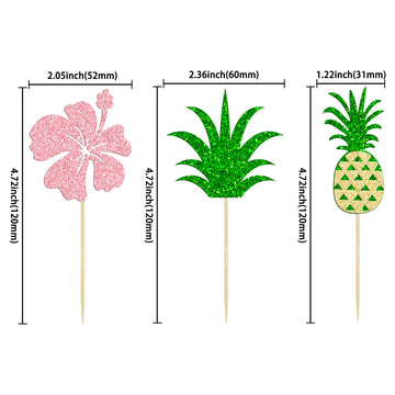 Gyufise 24 Pack Tropical Cupcake Toppers Glitter Pineapple Flower Leaf Aloha Cupcake Picks For Summer Hawaiian Luau Theme Baby S