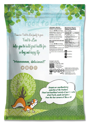 Food To Live Organic Whole Wheat Couscous, 10 Pounds - Non-Gmo, Kosher, Raw, Vegan, Bulk