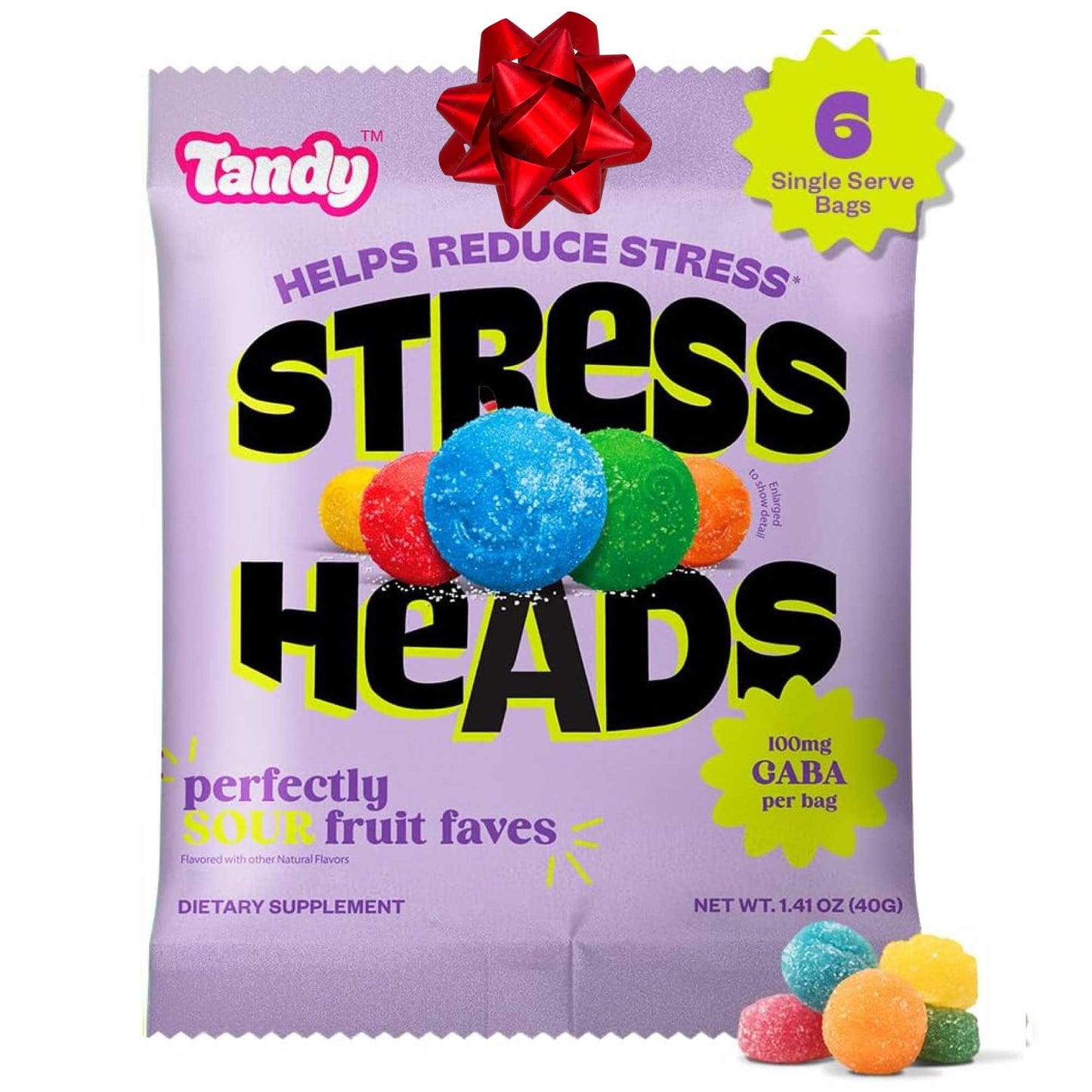 Tandy Stress Heads GABA Amino Acids Gummies I Perfectly Sour Fruit Faves Flavor Gummies Helps Support Stress Relief I Gluten-Free  Dietary dietary product Gummy I 6-Pack