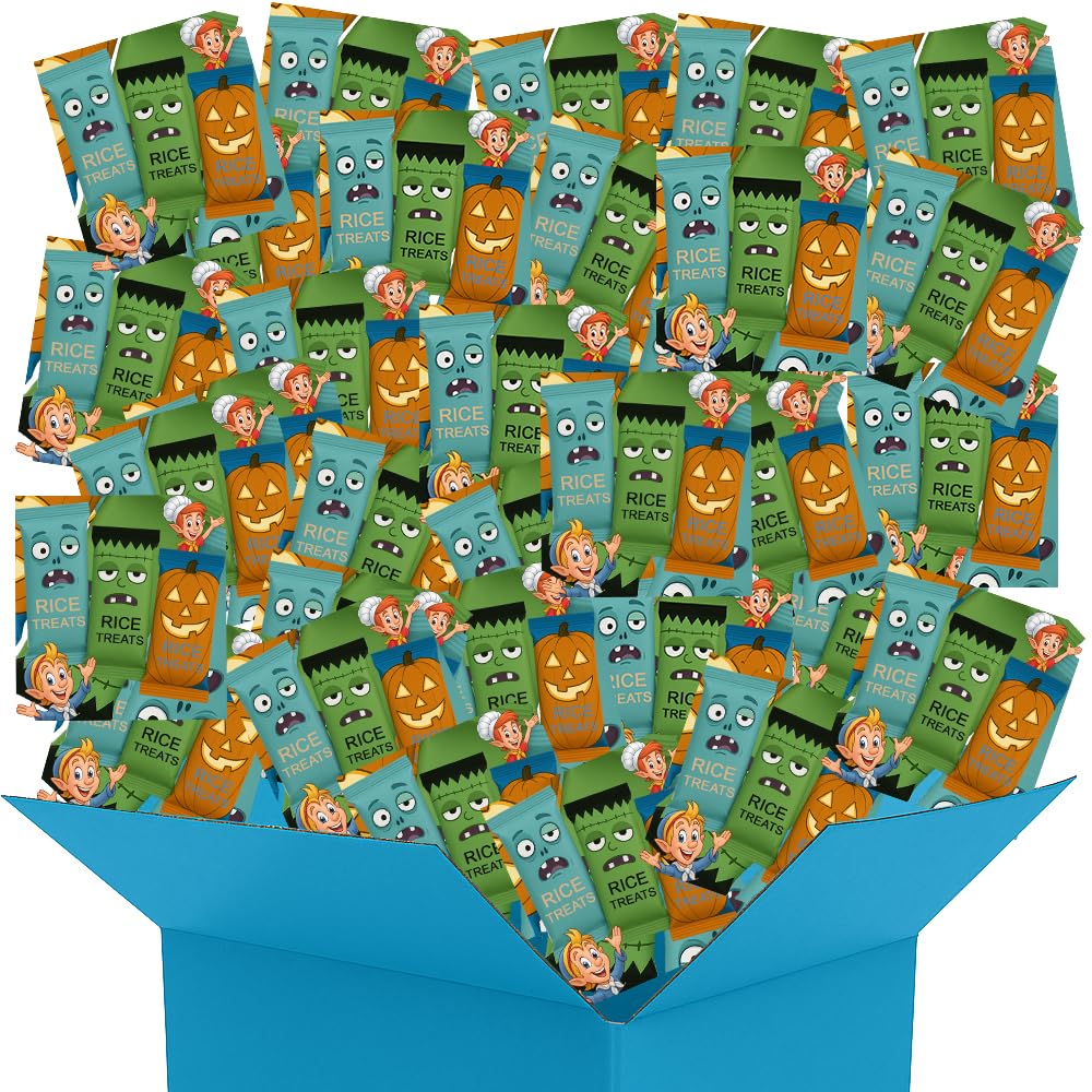 Rice Crispies Marshmallow Treats Mini Squares Halloween 100 Pack - Individually Wrapped Trick Treat Kids Snack Gift