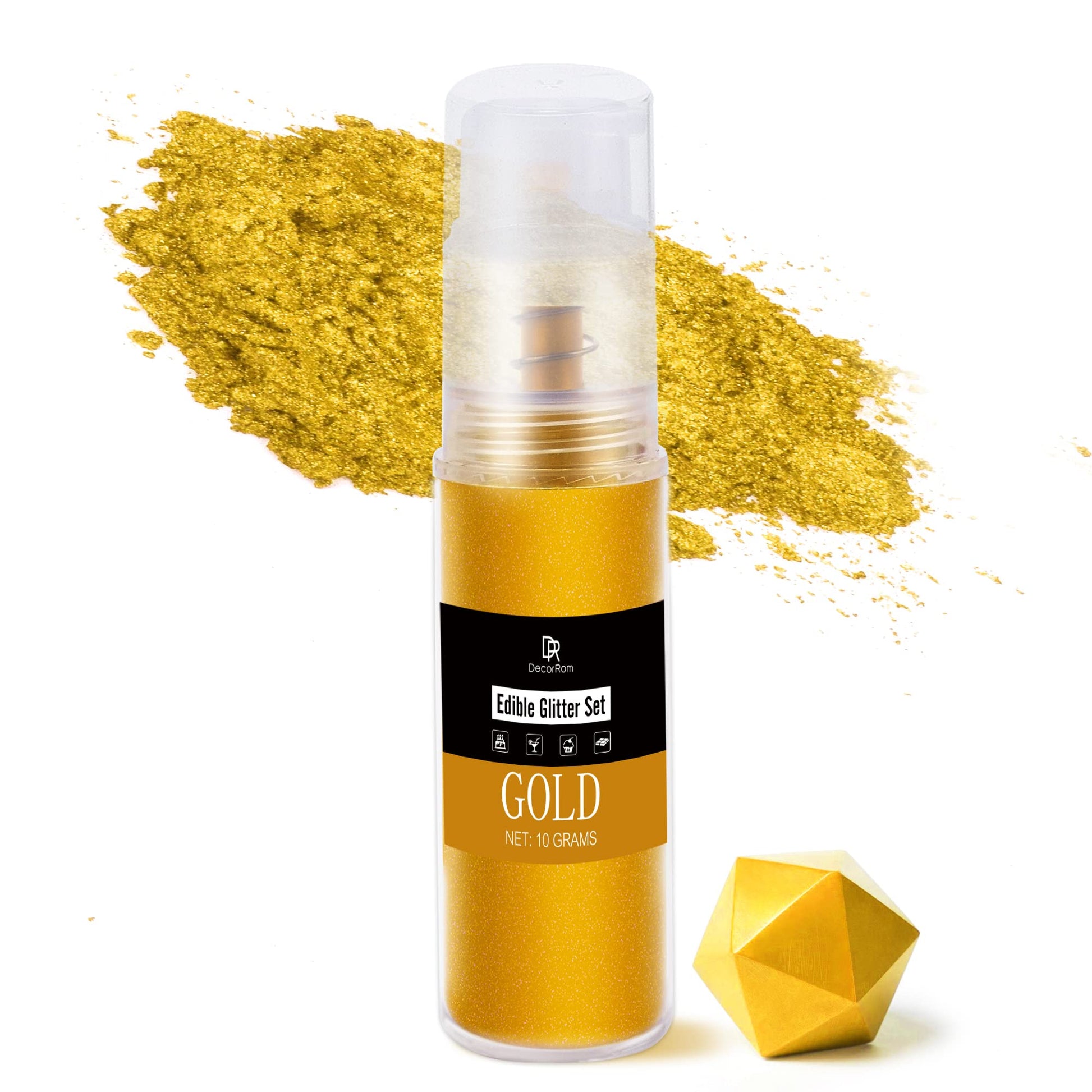 DecorRom Edible Glitter Spray - 10g Food Grade Luster Dust Powder for Cake Decorating, Baking, and Drinks - Gold
