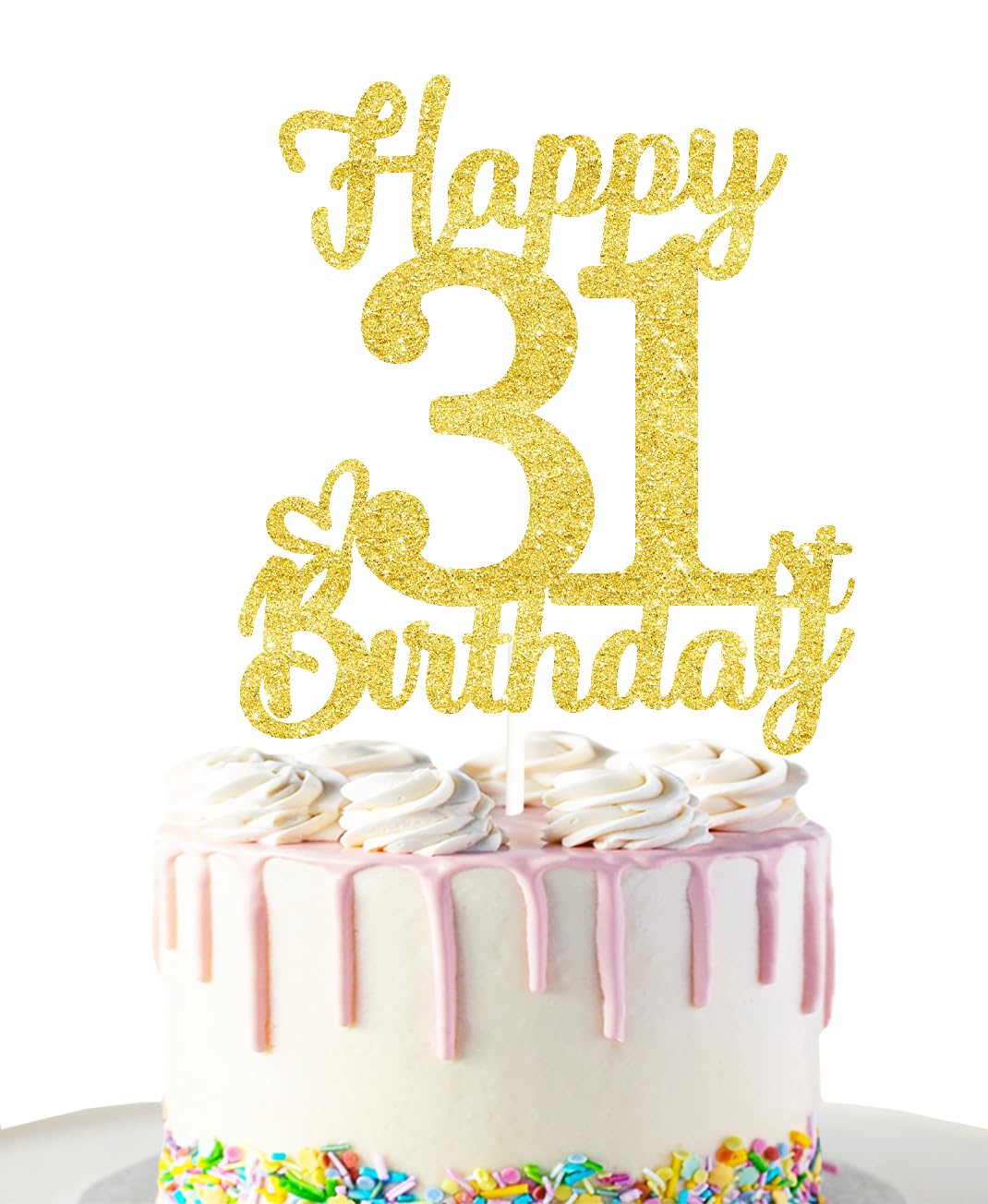 31 Birthday Cake Toppers - Gold Glitter, 31St Birthday Decorations For Men & Women