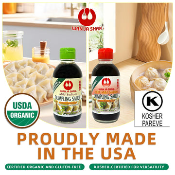 Wan Ja Shan Organic Dumpling Sauce, Gluten Free, Fat Free, Mild Sodium, Variety Pack of 4, 6.7 Oz Each, Made in USA