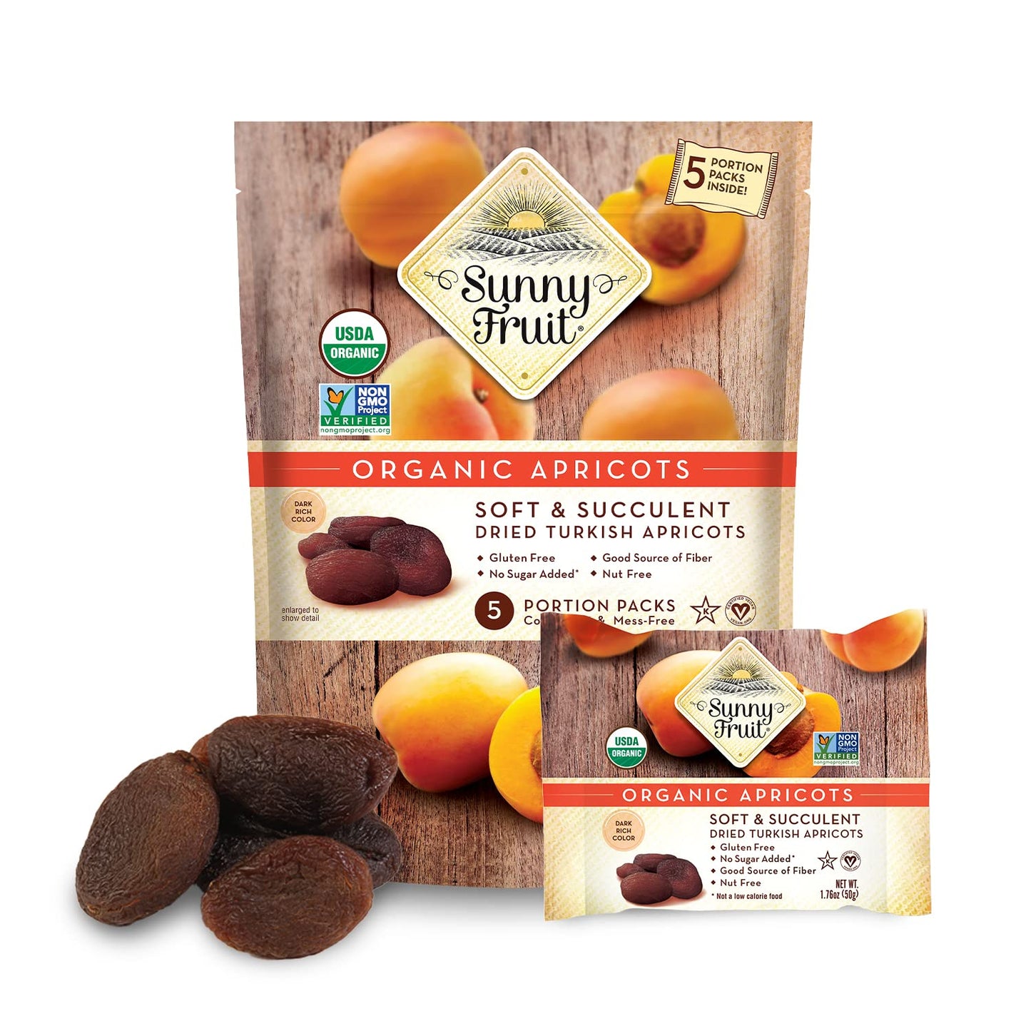 SUNNY FRUIT Organic Turkish Dried Apricots - Healthy Snack Packs, 1.76 oz (Pack of 5), Non-GMO, Vegan, Halal, Kosher