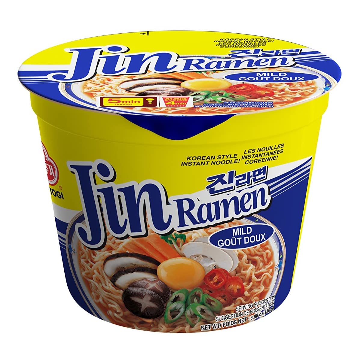 [Ottogi] Jin Ramen Mild, Korean Style Instant Noodle, Rich Flavor, Instant Cup Bowl Ramen, Best Tasting Ramyun, Traditional Gourmet Taste [6 Bowl] (110Gx6)-1 Box, (Microwave Safe)