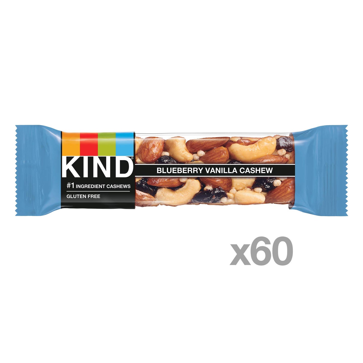 KIND Healthy Snack Bar, Blueberry Vanilla Cashew, 5g Protein, Gluten Free, 60 Count