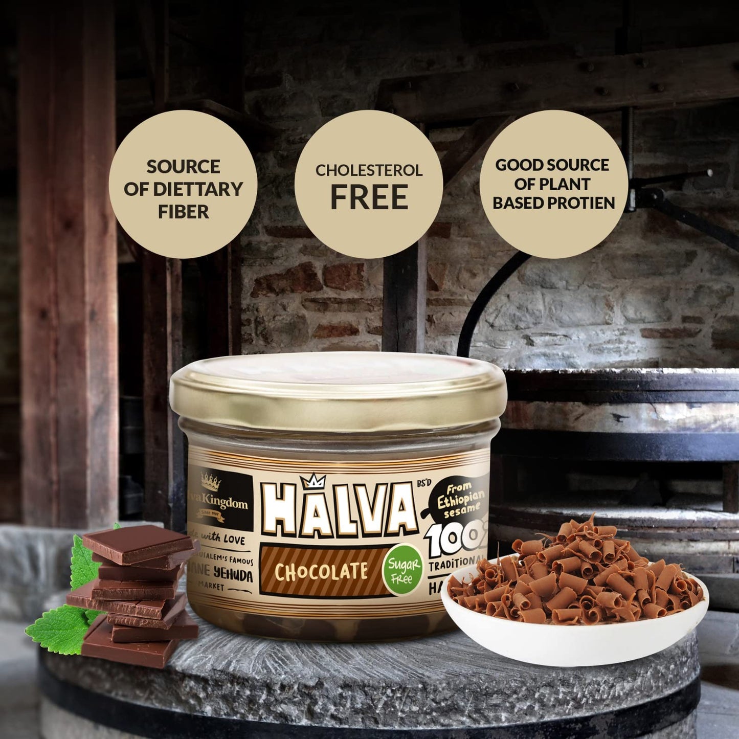 Halva Kingdom Sugar Free Halva Dessert with Chocolate Chips | Vegan, Gluten Free, Kosher Certified
