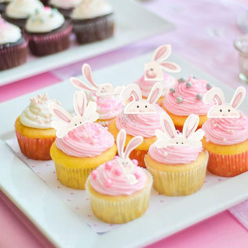 40Pack Edible Happy Easter Cupcake Toppers For Rabbit Ears Bunny Party Decorations Drink Topper Cake Food Decor Appetizers Tooth