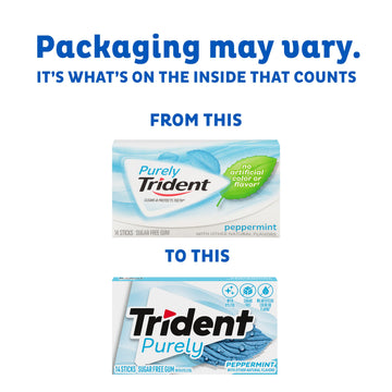 Trident Purely Peppermint Sugar Free Gum, 12 Packs Of 14 Pieces (168 Total Pieces)