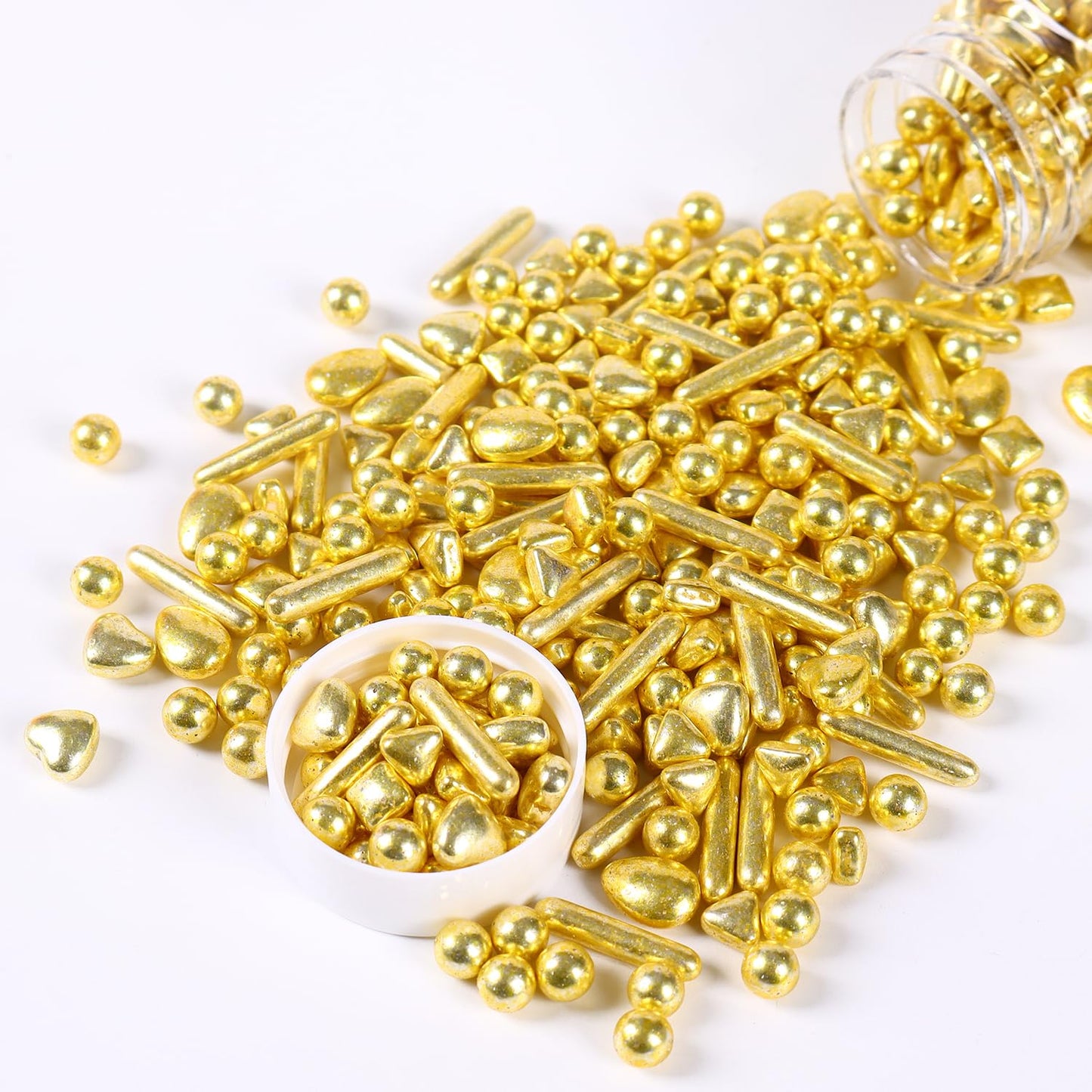 Metallic Gold Sprinkles, Sprinkles For Cake Decorating Baking Cupcake Toppers Cookie Decorations, Gold Pearls Rods Sugar For Lov