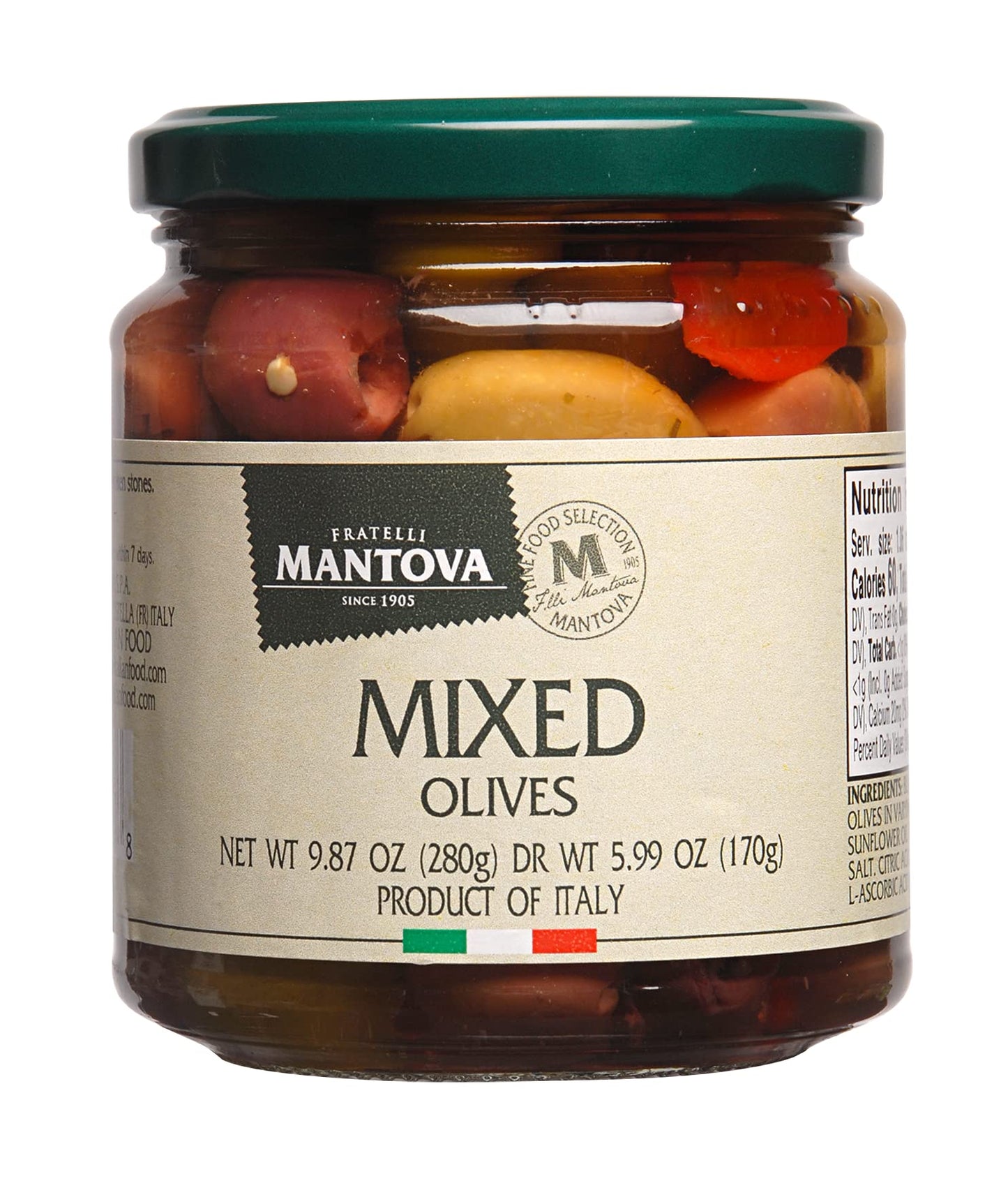 FRATELLI MANTOVA SINCE 1905 Mantova Italian Mixed Olives (Pack of 2) Great Taste,, 9.87 Ounce