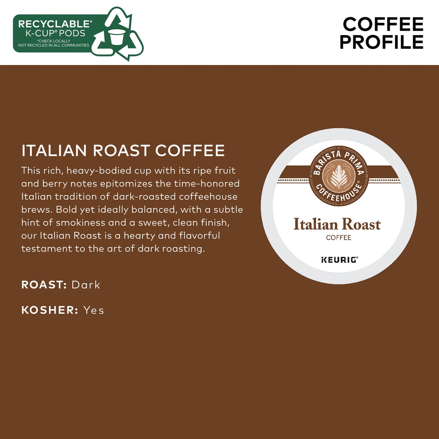 Barista Prima Coffeehouse Italian Roast, Keurig Single Serve K-Cup Pods, Dark Roast Coffee, 48 Count