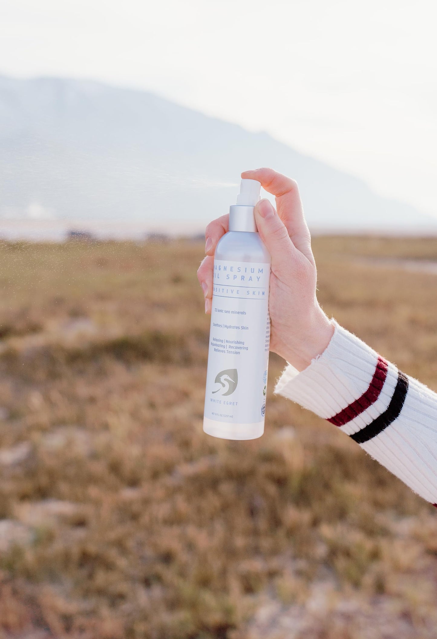 White Egret | Magnesium Oil Spray Sensitive Skin With 72 Ionic Sea Minerals | Soothing, Nourishing, Rejuvenating And Recovering
