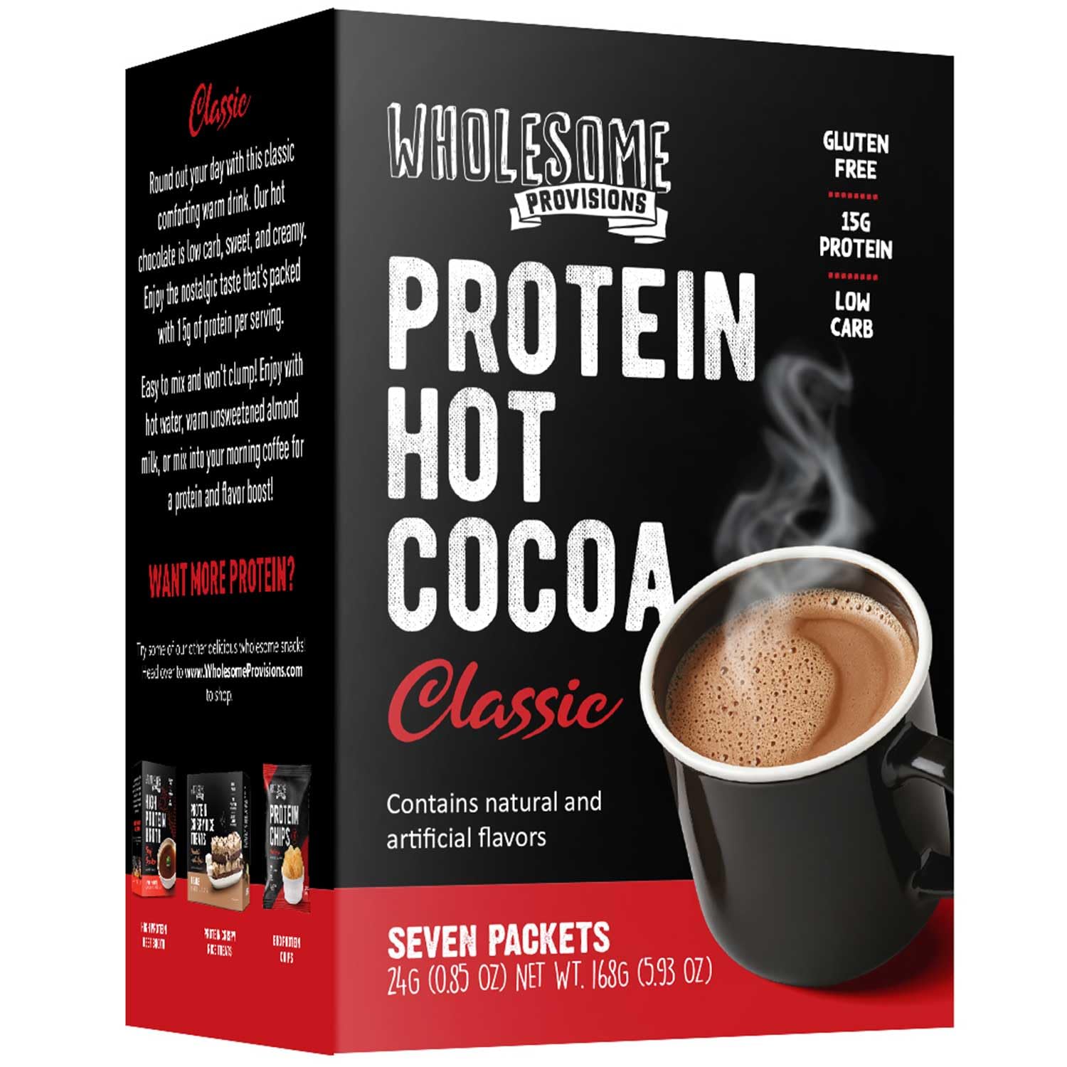 Wholesome Provisions Protein Hot Chocolate Mix, Keto, 15g Protein, 2g Net Carbs, 7 Pack, 0.83 Ounce Each