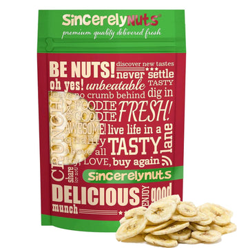 Sincerely Nuts Dried Banana Chips Sweetened - Fresh Sweet Dried Bananas Made w/Ripe Fruit & Coconut Oil - Kosher, Vegan & Gluten