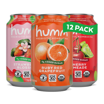 Humm Whole30 Approved Kombucha Variety Pack, Strawberry Blossom, Cherry Limeade, Ruby Red Grapefruit, Organic, Vegan & GMO Free 