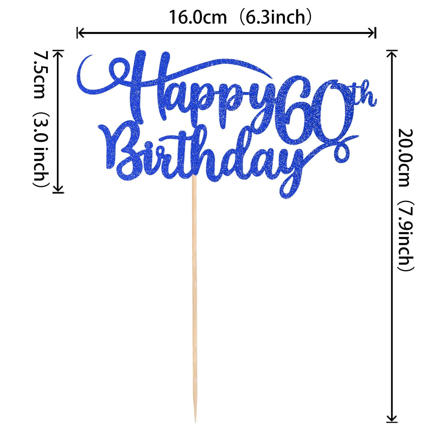 Rssta i Happy 60th Birthday Cake Topper Glitter Number 60, Deep Blue, Paper, Model XM223