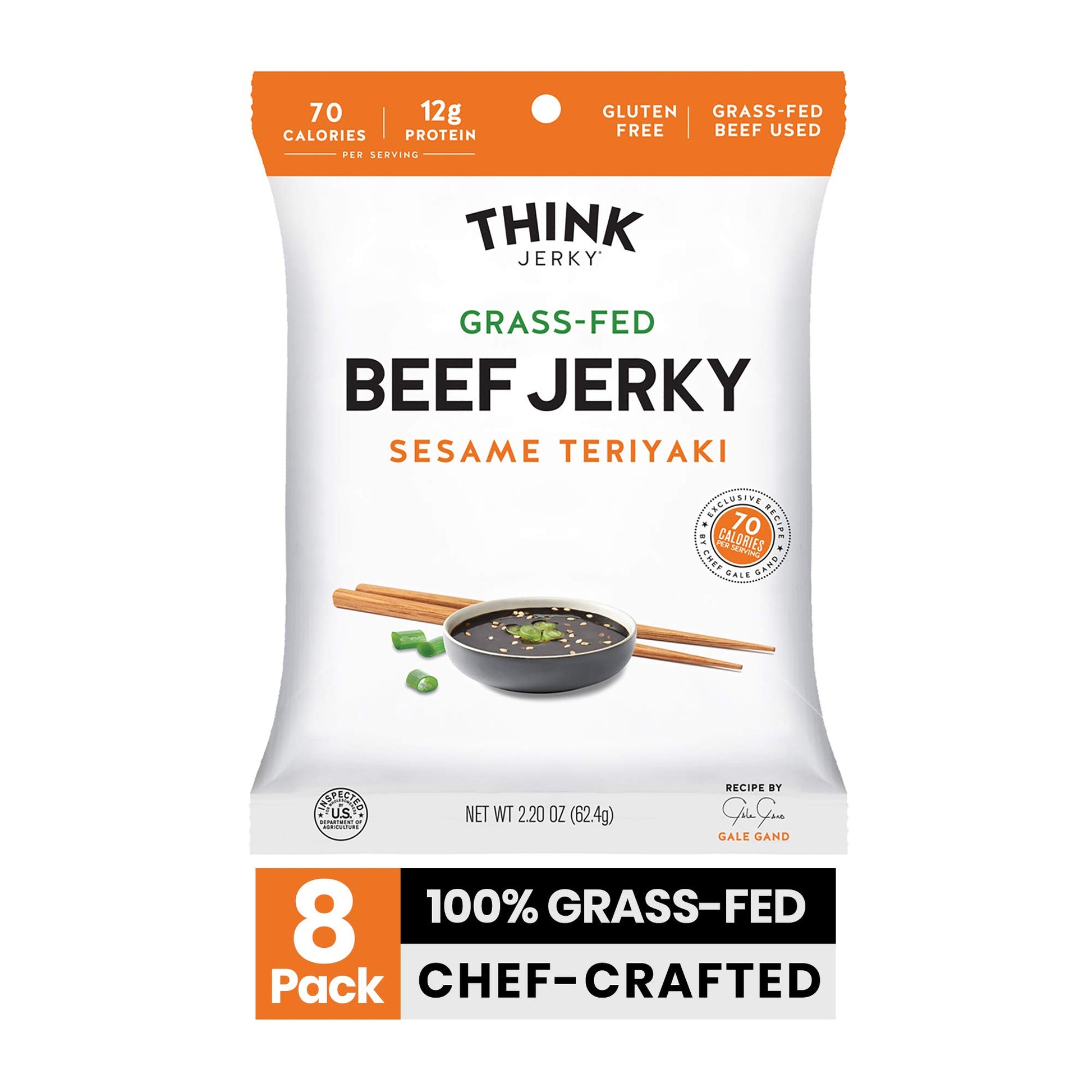 Think Jerky Sesame Teriyaki Beef Jerky, Gluten Free, High Protein, 2.2 oz Bags, 8 Pack