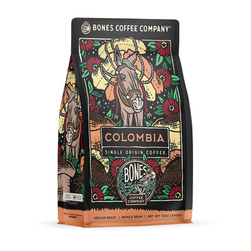 Bones Coffee Company Colombia Single-Origin Whole Coffee Beans, Low Acid Coffee Made With Arabica Coffee Beans, Medium Roast Gou