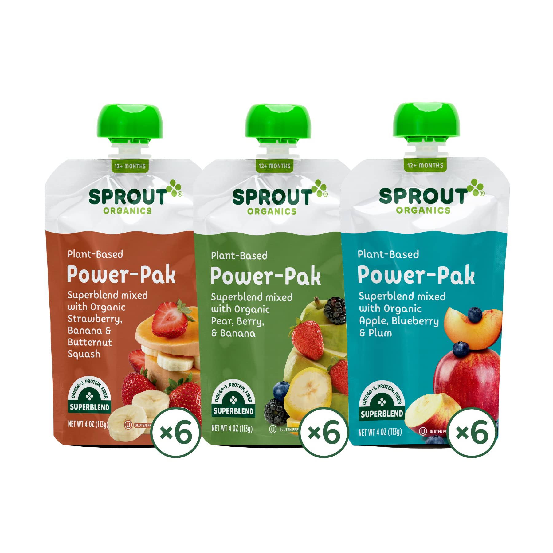 Sprout Organic Baby Food, Stage 4 Toddler Pouches, Apple Blueberry Plum, Strawberry Banana Squash, Pear Berry Banana Variety Pac