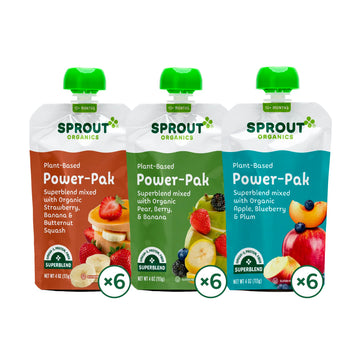 Sprout Organic Baby Food, Stage 4 Toddler Pouches, Apple Blueberry Plum, Strawberry Banana Squash, Pear Berry Banana Variety Pac