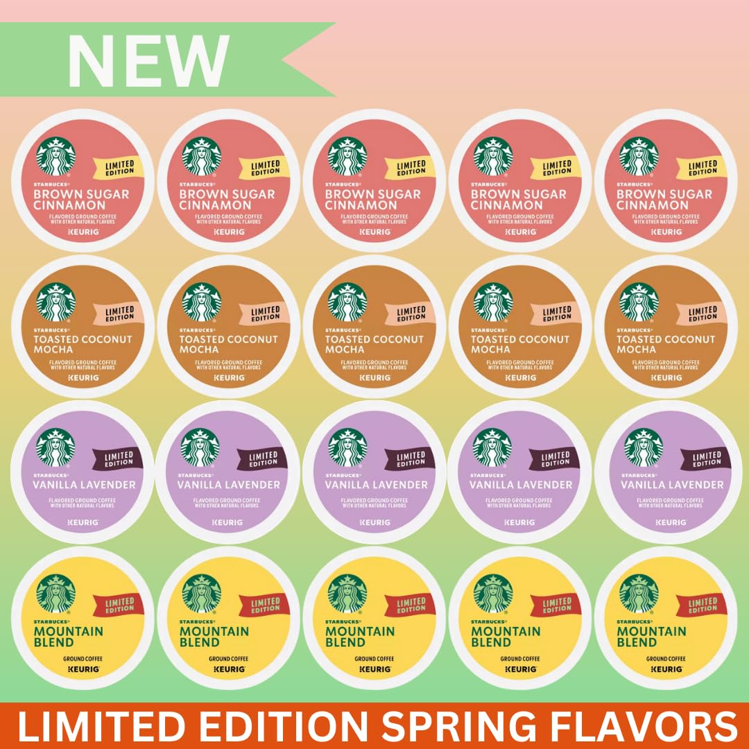 KUPIX Seasonal Flavors Coffee Pods Sampler – Starbucks, Vanilla Lavender, Mountain Blend, Toffeenut & Brown Sugar Cinnamon – 20 Count