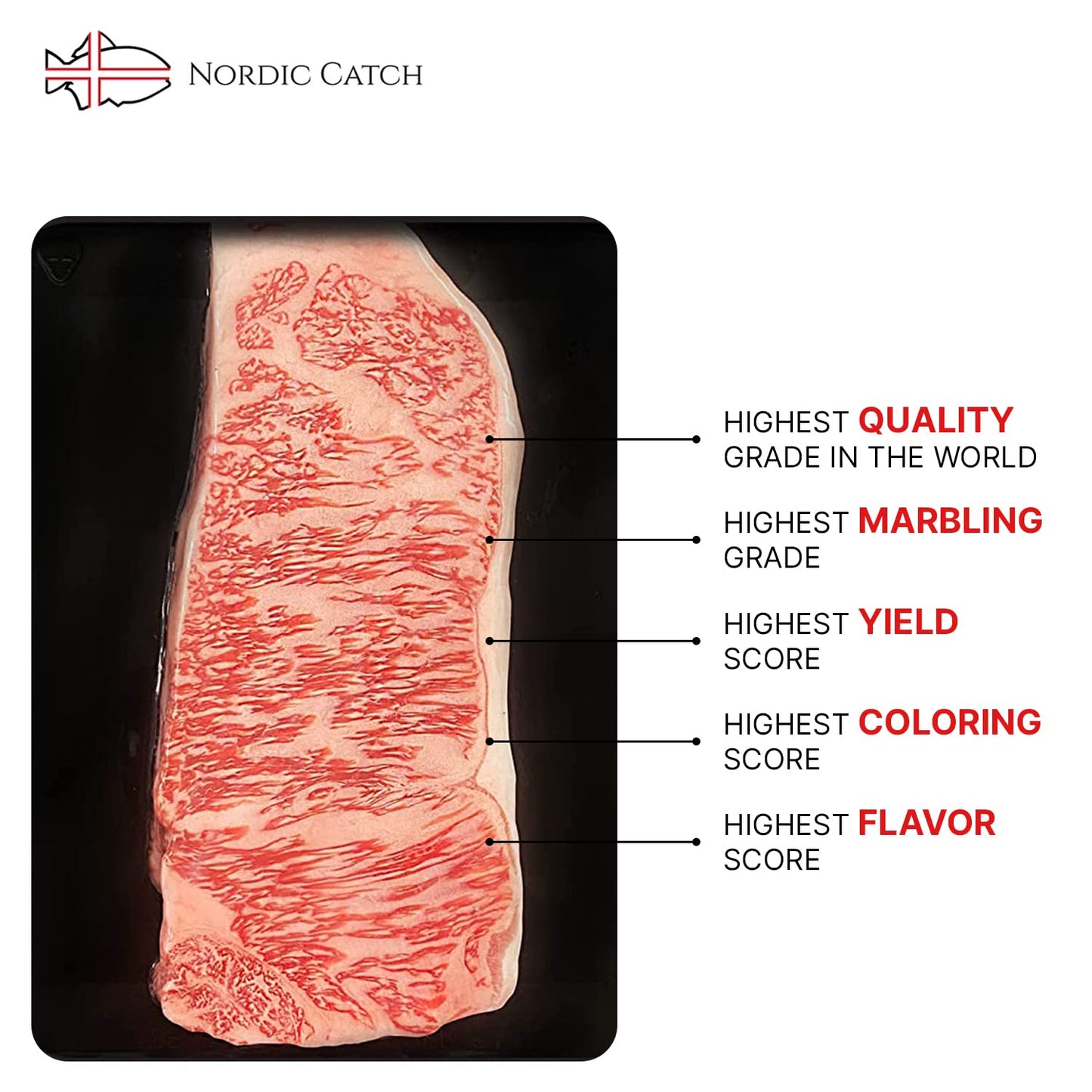 Nordic Catch A5 Japanese Wagyu Beef New York Strip Steak, Fresh Thick Cut, 14oz, Skin-Packed, Authentic from Kagoshima Reserve