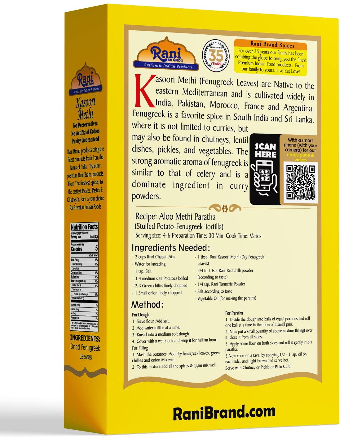 Rani Fenugreek Leaves Dried (Kasoori Methi) 35Oz (100G) All Natural Vegan Gluten Friendly Non-Gmo Indian Origin