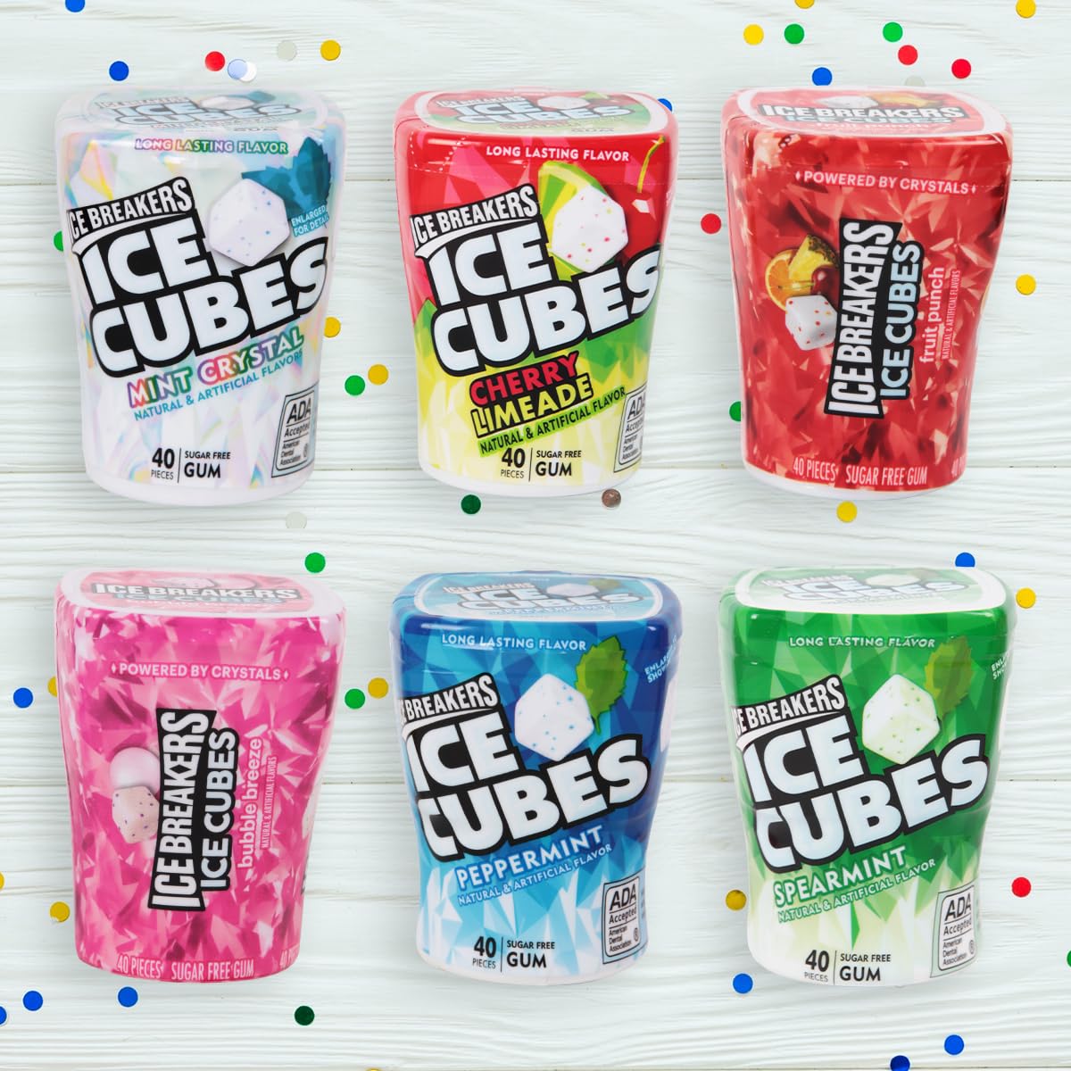 Icecubes Variety Pack - Sugar Free Refreshingly Cool Icecubes Gum Of Peppermint, Bubble Breeze, Spearmint, Cherry Limeade, Mint Crystal, And Fruit Punch Flavors, 6 Pack