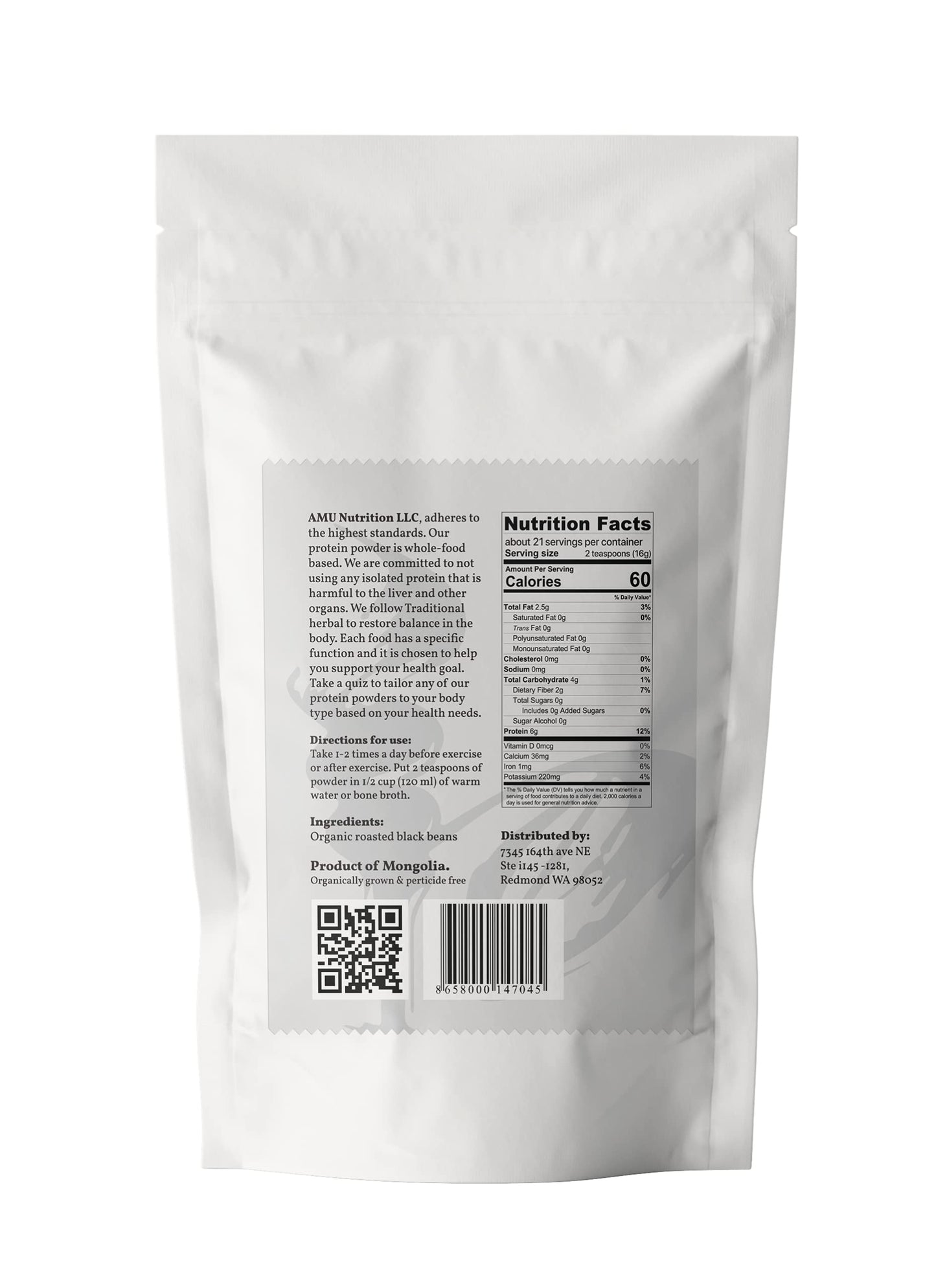 AMU NUTRITION Mongolian Roasted Black Beans Powder, 198g, Superfood Tea, Natural Flavor