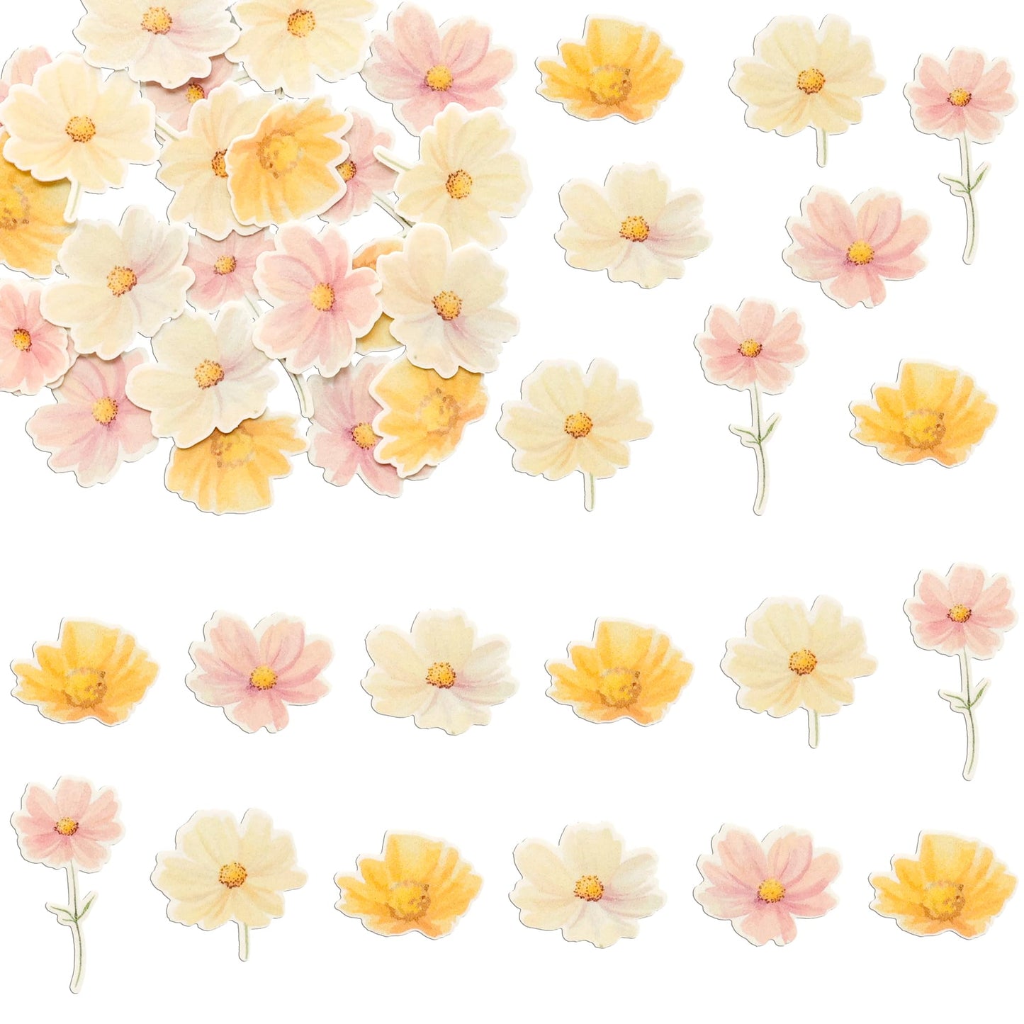 Ephlyn 50Pcs Edible Flower Cupcake Toppers Wafer Paper Spring Bridal Engagement Baby Shower Birthday Party Cupcake Picks Anniver