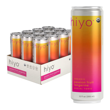 Hiyo Organic Social Tonic- Passion Fruit Tangerine  12 Pack - N.A. Functional Seltzer  Sparkling Water Crafted with Organic Adaptogens  Nootropics  & Botanicals