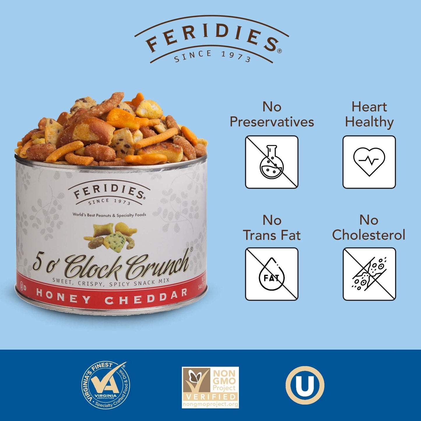 FERIDIES Honey Cheddar Snack Mix Tin, 14 Oz, Premium Virginia Peanuts