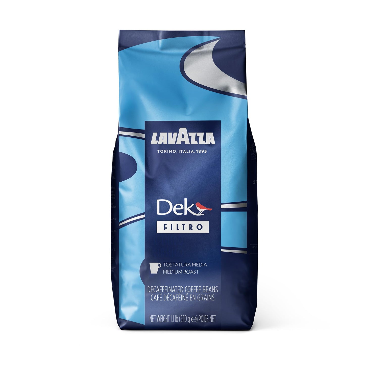Lavazza Dek Filtro Whole Bean Coffee, Medium Roast, 17.63 oz, Authentic Italian, Roasted Cereals, Nut Free
