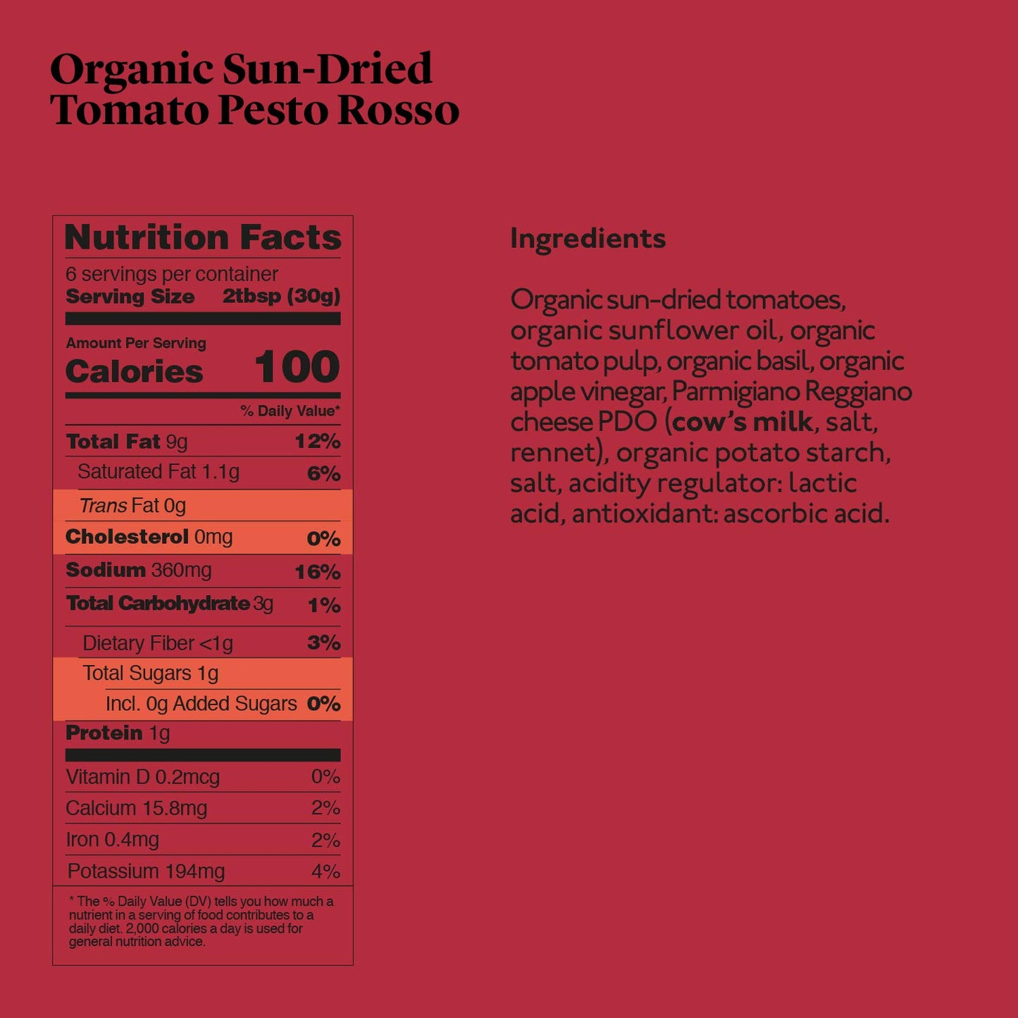 Delicious & Sons - Organic Italian Sun-Dried Tomato Pesto Rosso Sauce With Parmigiano Reggiano Dop Cheese (6.70 Oz.) - Non-Gmo -