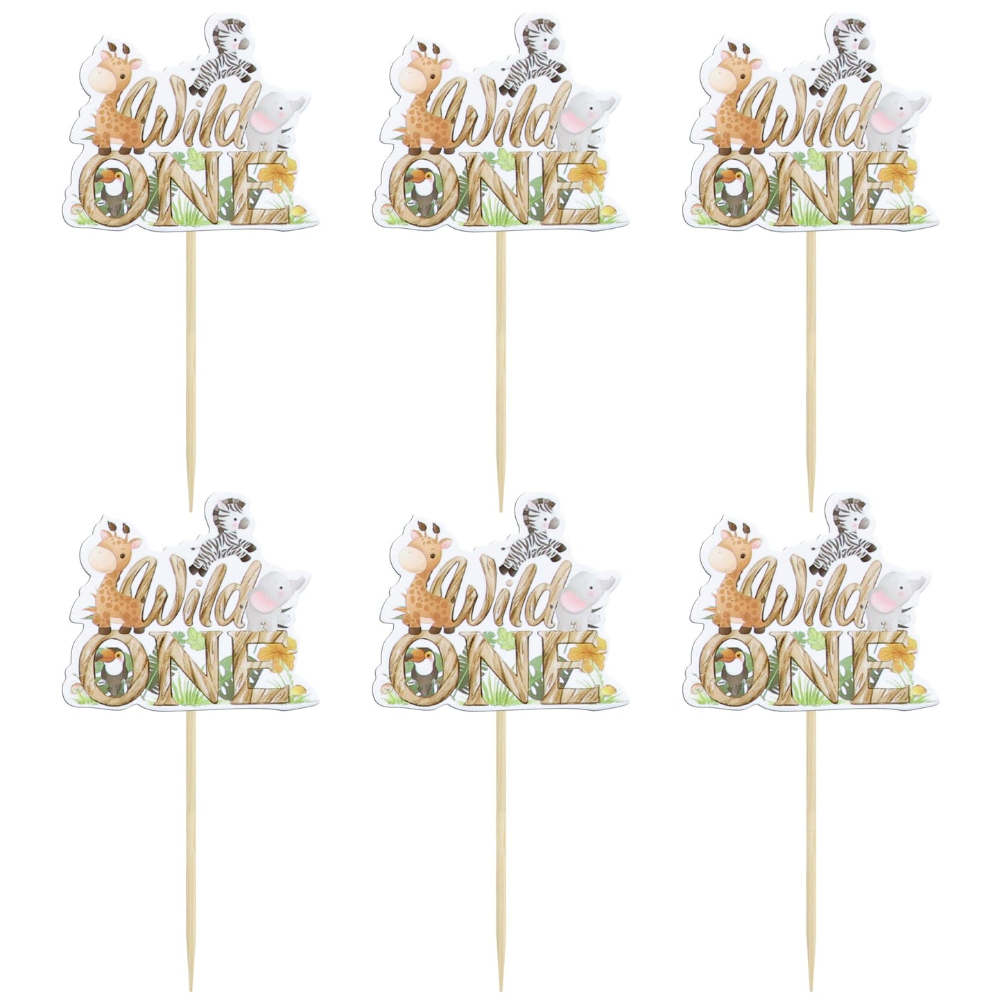 Gyufise 36Pcs Wild One Cupcake Toppers Jungle Animal One Cupcake Picks 1St Birthday Baby Shower Cake Decorations Jungle Safari T