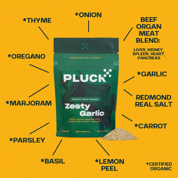 Pluck Zesty Garlic Organ Meat Blend Seasoning | From Grass-Fed & Grass-Finished Pastured Beef Organs With Redmond Real Sea Salt