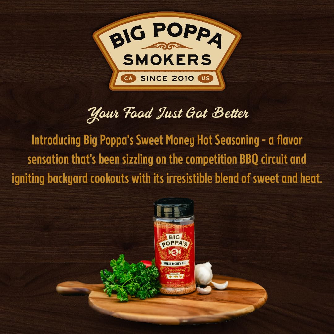 Big Poppa Smokers Sweet Money Hot Seasoning - Sweet & Spicy Blend, Gluten-Free Dry Rub for smoky aroma & Grilling, 12.3 Oz