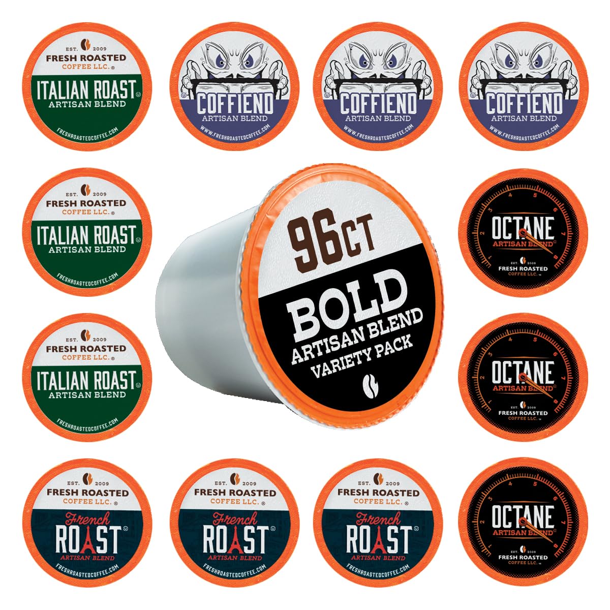 Fresh Roasted Coffee Bold Artisan Blend Variety Pack, K-Cup Compatible, 96 Pods