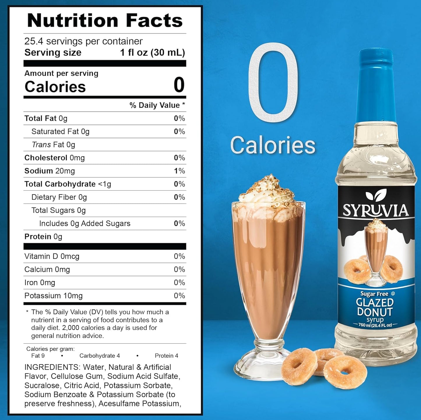 Syruvia Sugar-Free Glazed Donut Coffee Syrup - 25.4 Fl Oz Premium Coffee Flavoring Syrup - 0 Calorie- Kosher Coffee Syrups, Glut