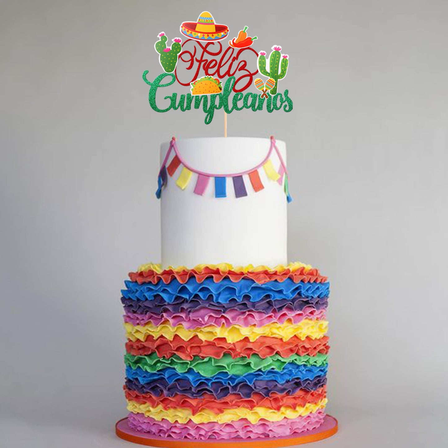 1 Pcs Spanish Feliz Cumpleanos Cake Topper Glitter Sombrero Cactus Mexican Fiesta Happy Birthday Cake Pick For Mexican Fiesta Th