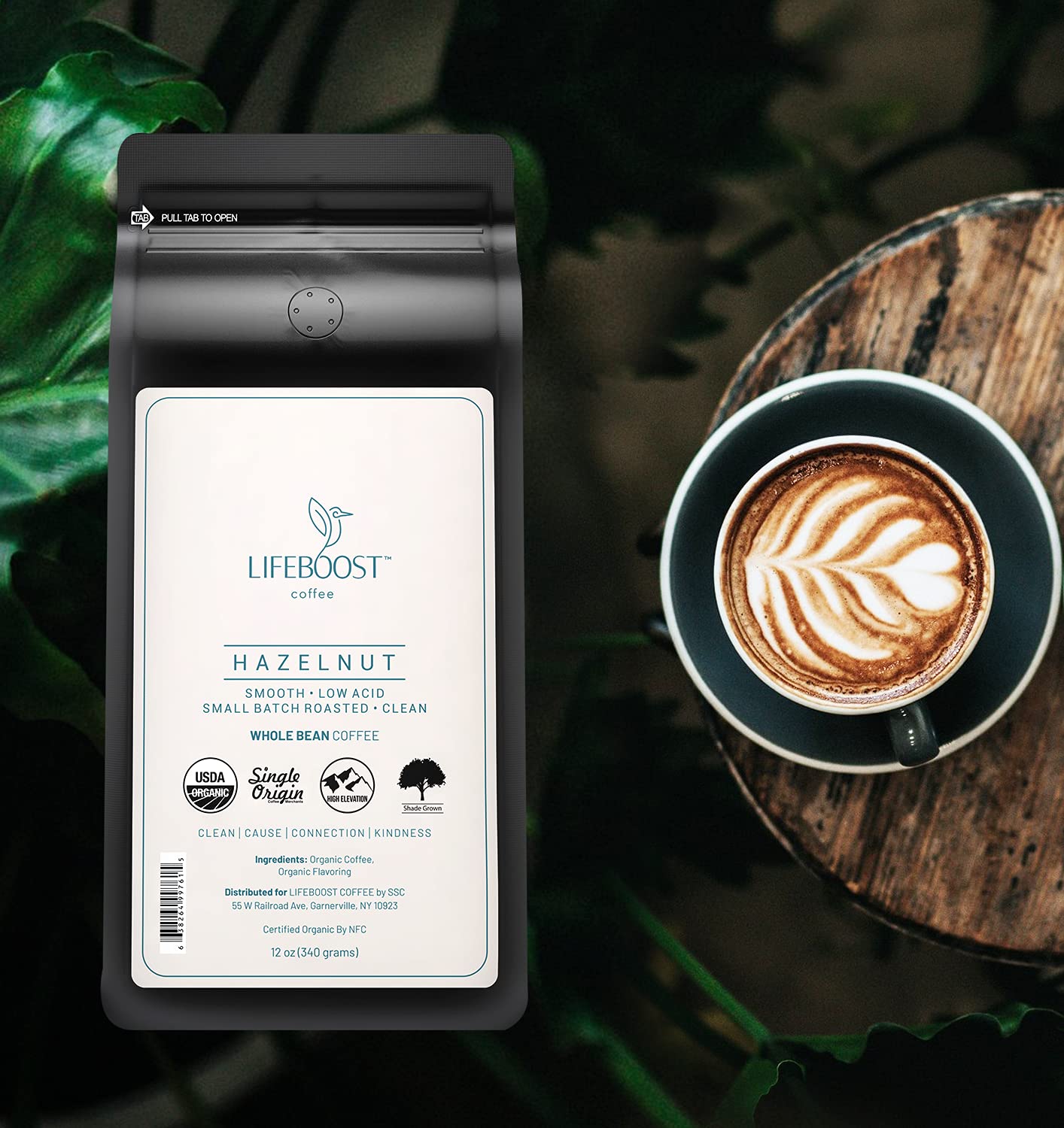 LIFEBOOST Hazelnut Whole Bean Coffee – Organic, Low Acid, Non-GMO – 12 oz
