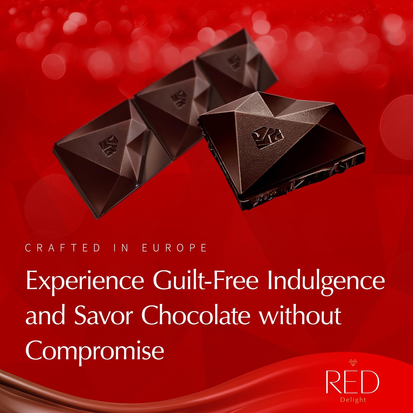 Red Delight Extra Dark Chocolate Bars - Keto-Friendly Vegan Snack - 3.53 oz, Pack of 8 - Gluten-Free, No Added Sugar