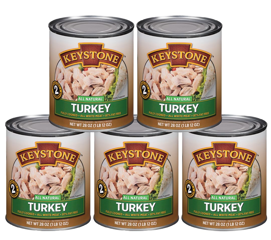Keystone Meats All Natural Canned Turkey 28 Ounce Long Term Shelf Life Emergency Survival Food Canned Meat | Fully Cooked Ready To Eat | All White Meat No Carbs Gluten Free Family Pack Of 5