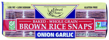 Edward & Sons Brown Rice Snaps, Packs, Onion Garlic 3.5 Ounce (Pack of 12)