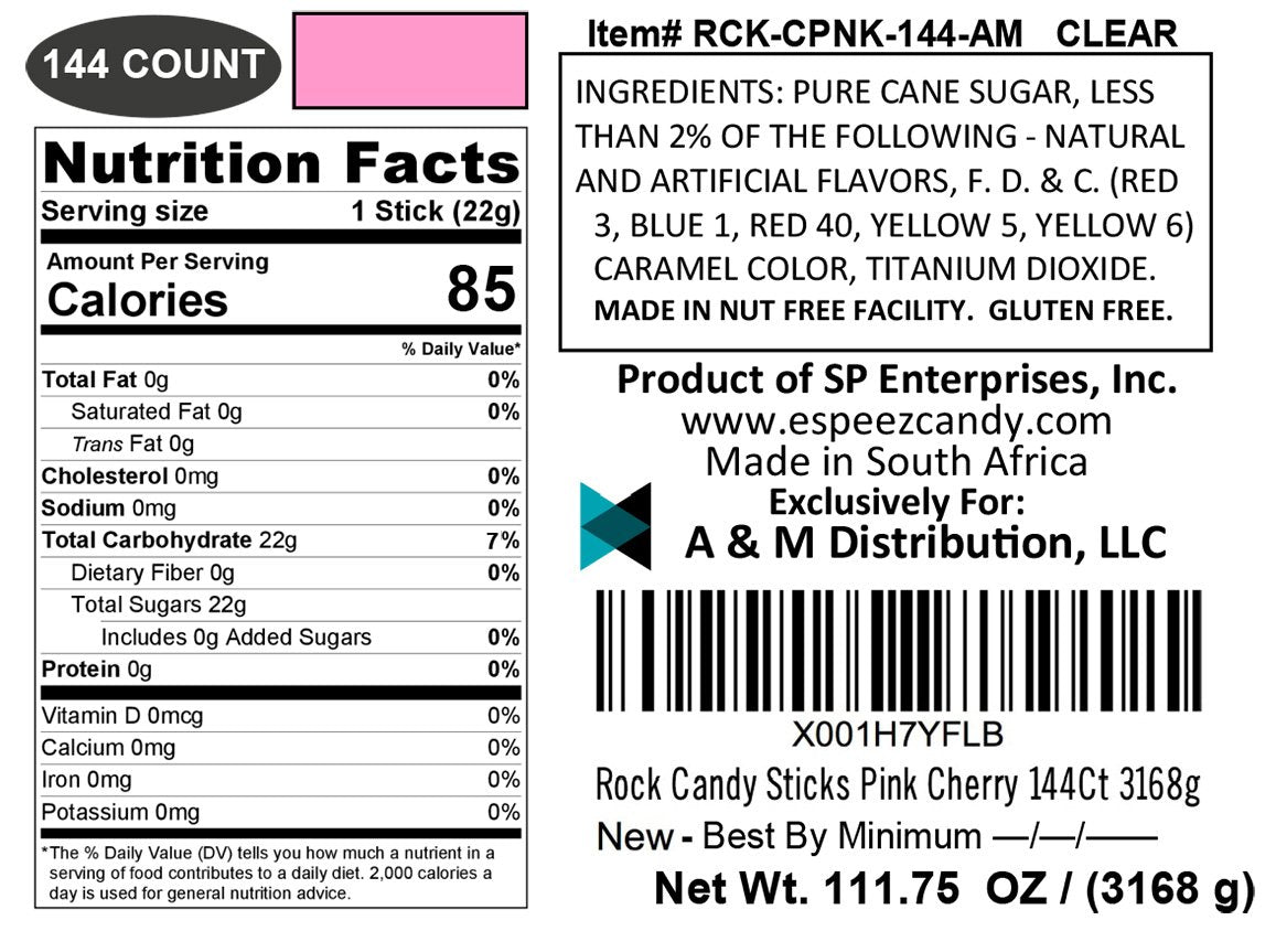Espeez Extra Large Rock Candy Sticks, 144 Count, Pink Cherry, Individually Wrapped for Candy Buffets, Birthdays, and Baby Showers