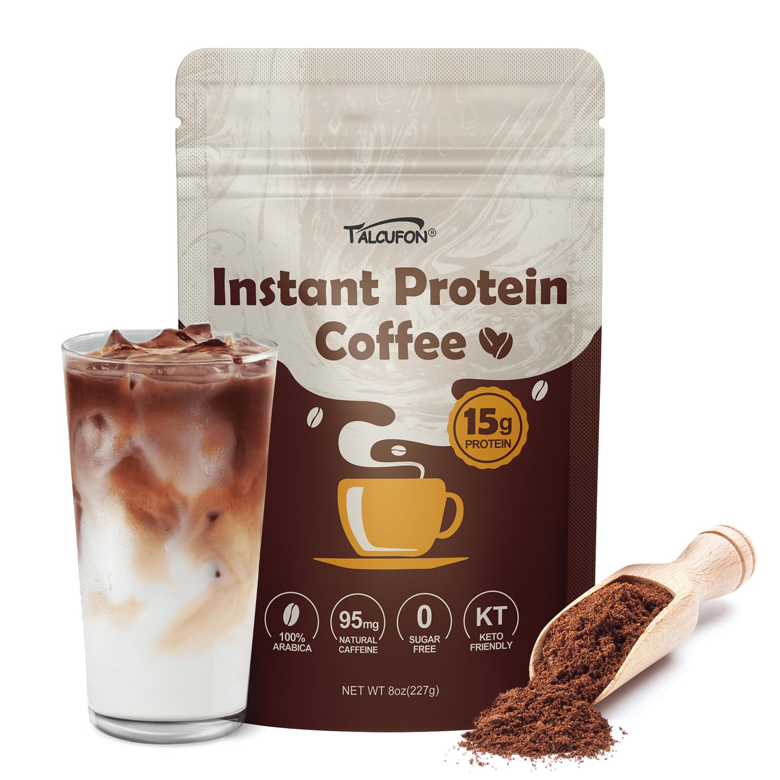 Talcufon Top-Grade Protein Coffee  Just Whey Protein & 100% Arabica Coffee  Zero Artificial Flavors & Sweeteners Great For Iced Coffee Or Shake 8 Oz